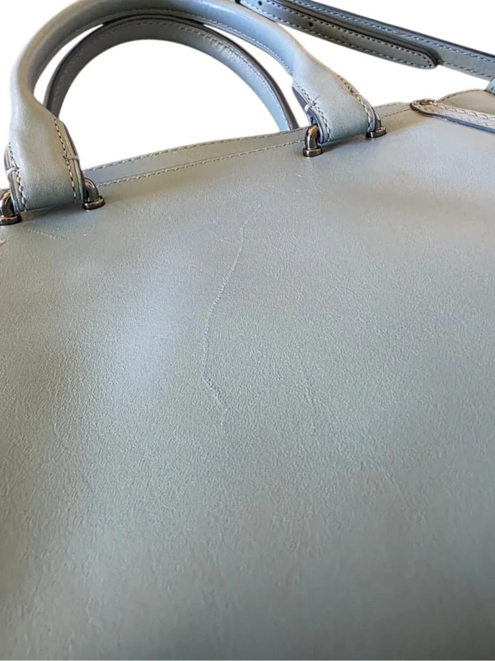 Coach Swagger 27 Cloud Blue Glovetanned Leather Satchel Chain Bag 59542 AUTH - Picture 13 of 16